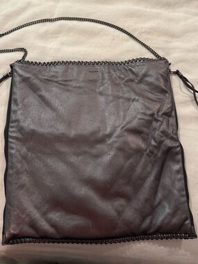 All Saints Charcoal Leather Chain-Trim Large Shoulder Bag